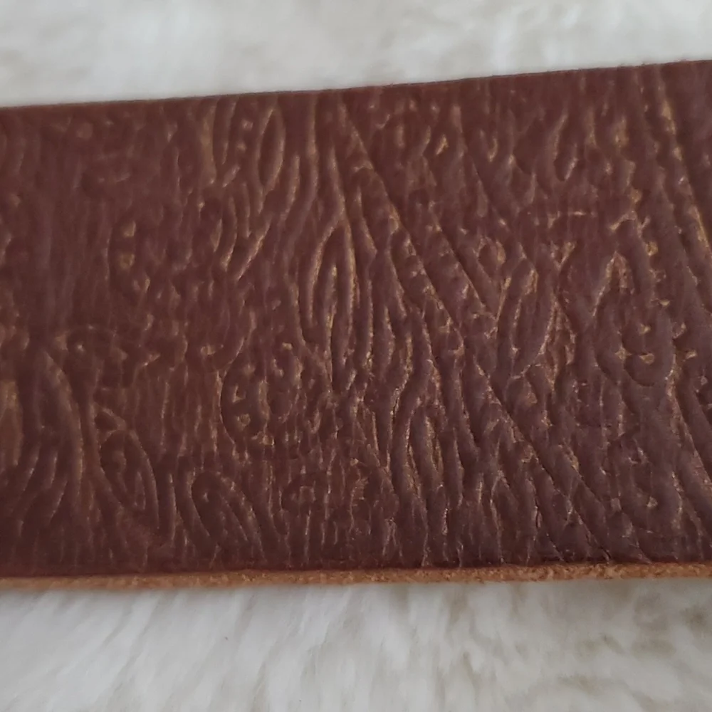 Fossil Jeweled Buckle Leather Embossed Leather Belt